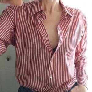 Tabi button-down red and white striped shirt
